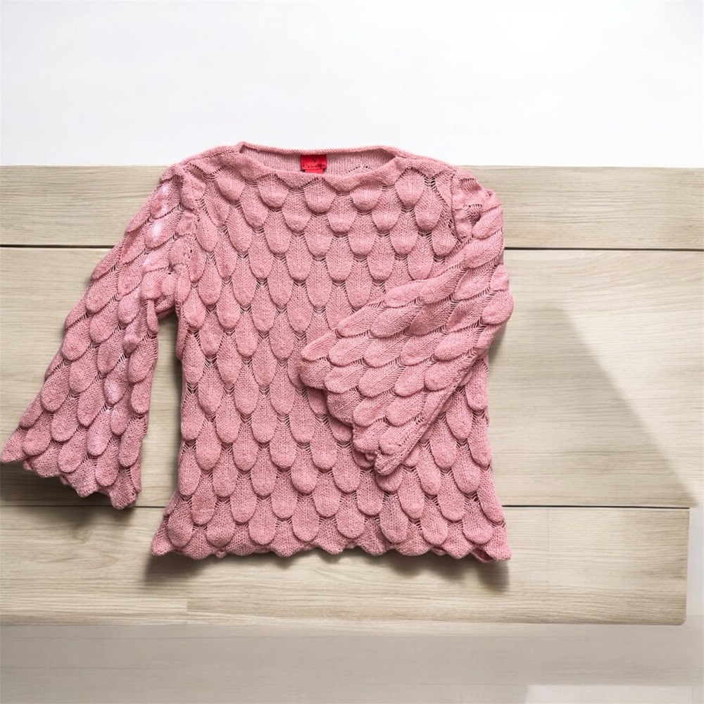 Pink Scallop Pattern Sweater Top M